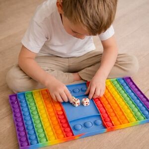 Rainbow Pop It Dice Game Board – Sensory Fidget Toy with Dice | Stress Relief